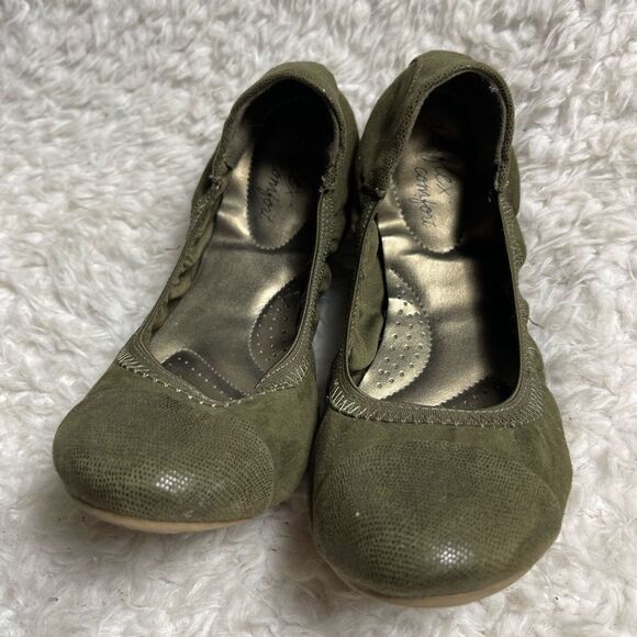 Dexflex Comfort flats Olive green textile reptile prints faux leather trim SZ8 - Picture 1 of 7